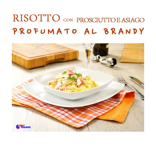 RISOTTO CON PROSCIUTTO E ASIAGO, PROFUMATO AL BRANDY